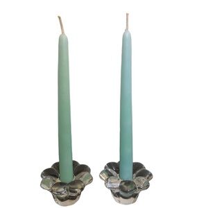 Vintage Flower Shaped Glass Taper Candle Holders Set of 2 Barbiecore Cottagecore